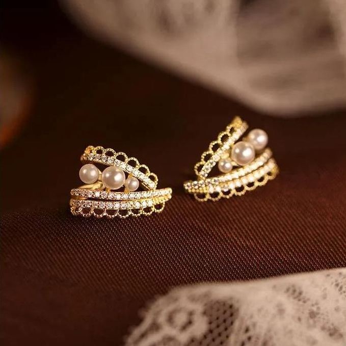 Vintage Pearl Zircon Lace Earrings