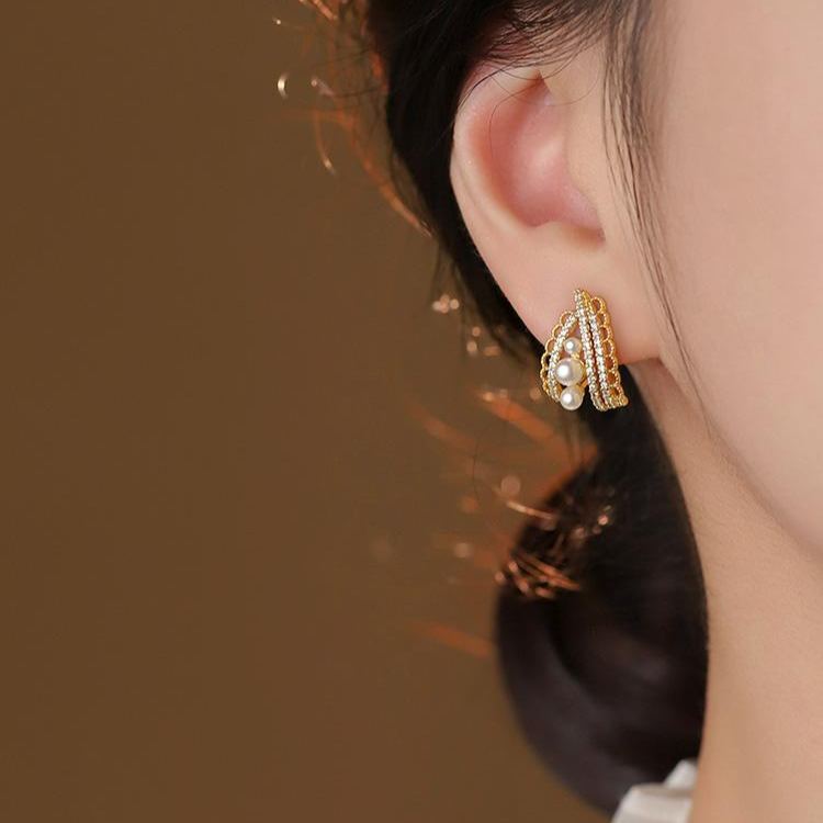 Vintage Pearl Zircon Lace Earrings