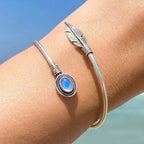 Feather Moonstone Bangle Bracelet