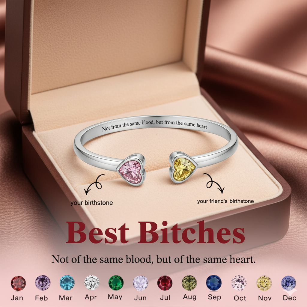 For Friend -Not Sisters By Blood But Sisters By Heart Custom Birthstones Bracelet