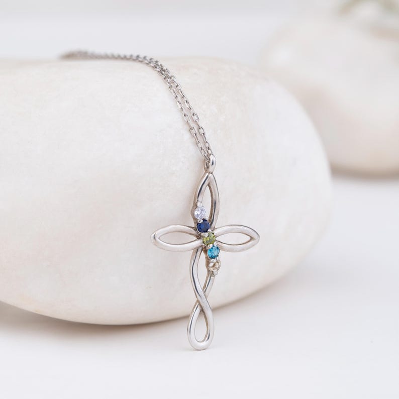 For Love- Custom Family Birthstone Cross Necklace