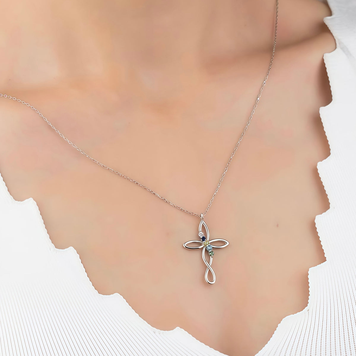 For Love- Custom Family Birthstone Cross Necklace