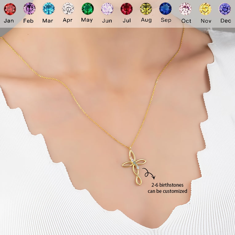 For Love- Custom Family Birthstone Cross Necklace