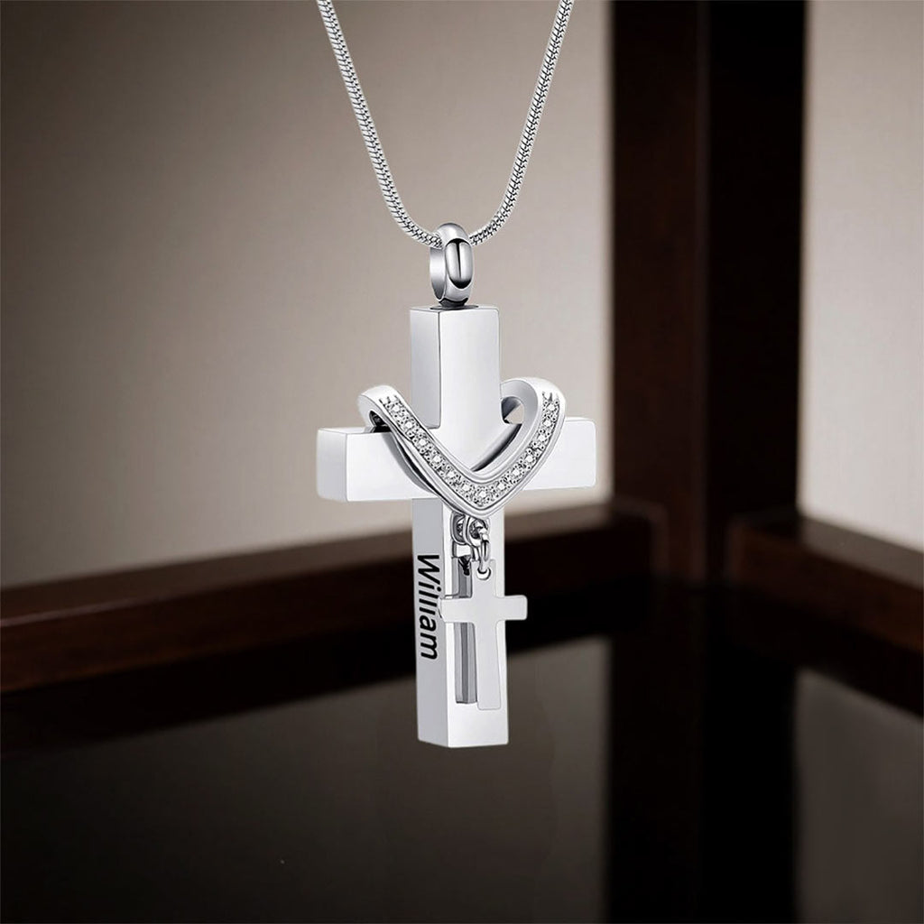 For Memorial - Custom Name Cross Pendant Urn Necklace