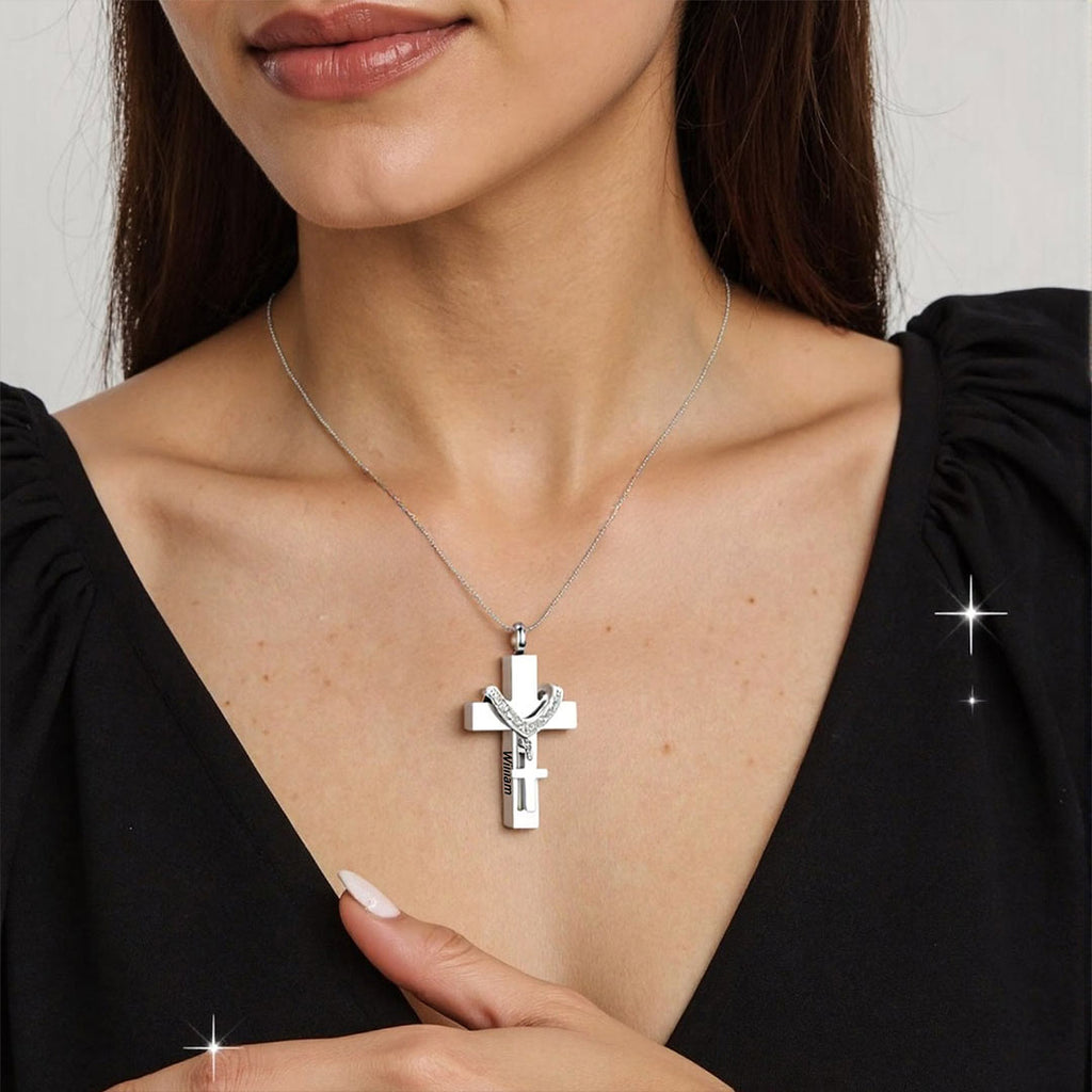 For Memorial - Custom Name Cross Pendant Urn Necklace