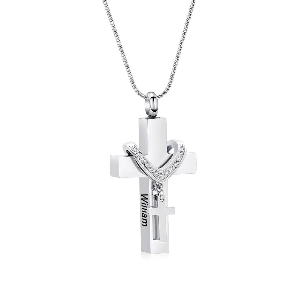 For Memorial - Custom Name Cross Pendant Urn Necklace