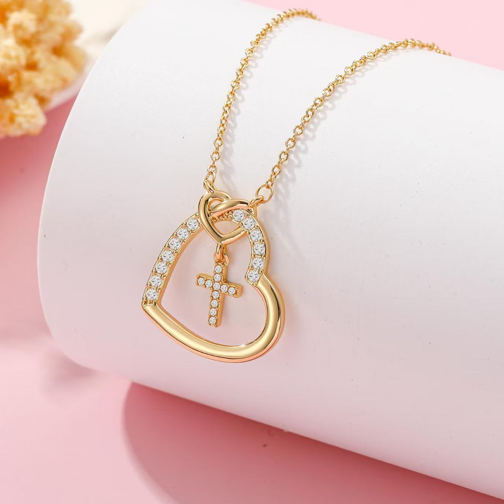 For Love- We Will Meet Again Heart Cross Necklace