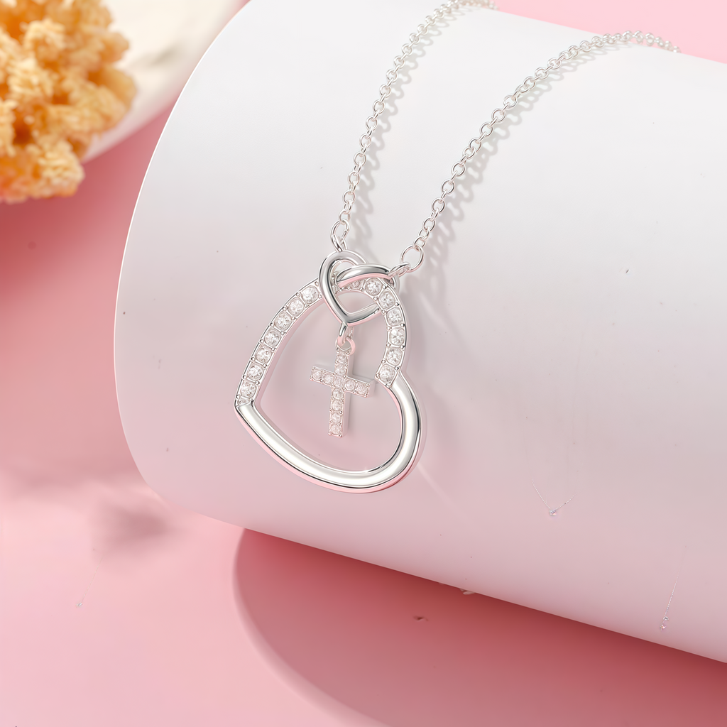 For Love- We Will Meet Again Heart Cross Necklace