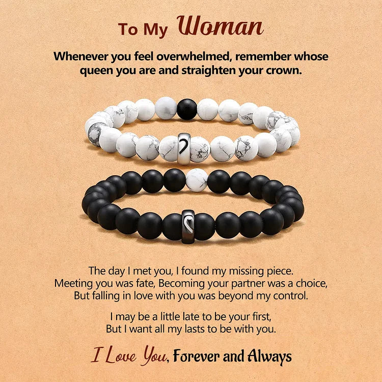 For Love - I Love You Black & White Matching Beaded Bracelet