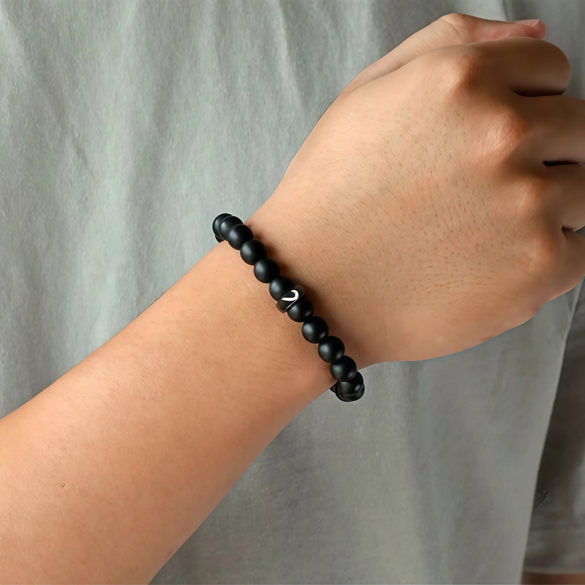 For Love - I Love You Black & White Matching Beaded Bracelet