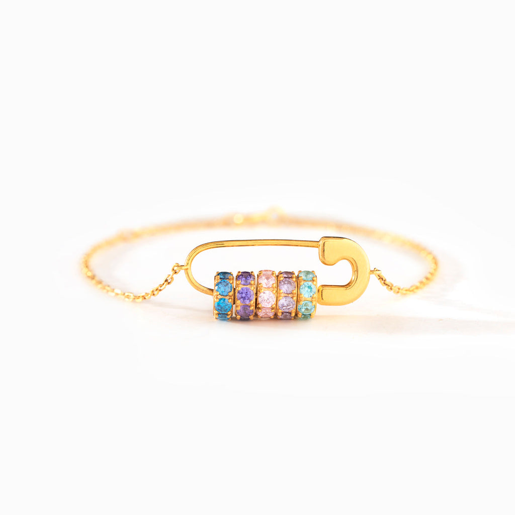 Mama's Mini Squad Safety Pin Birthstone Bracelet