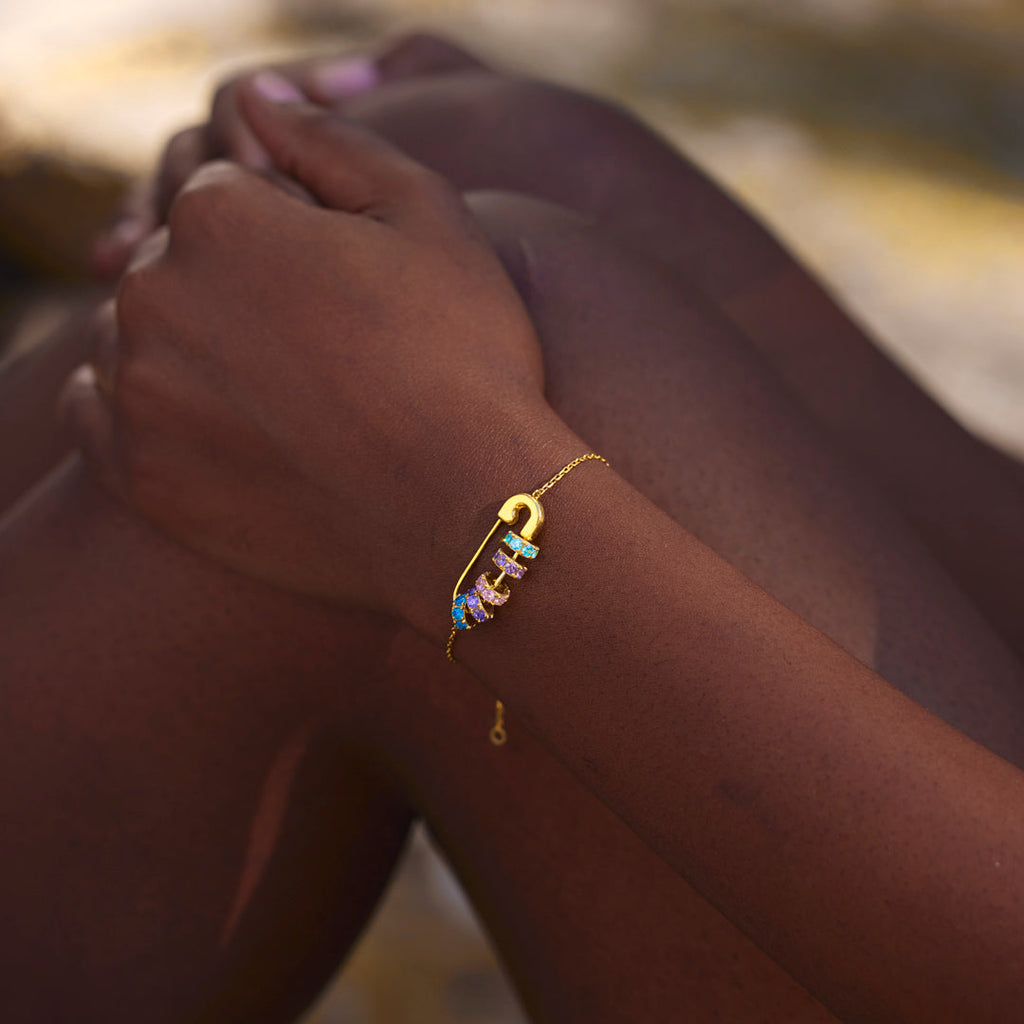 Mama's Mini Squad Safety Pin Birthstone Bracelet