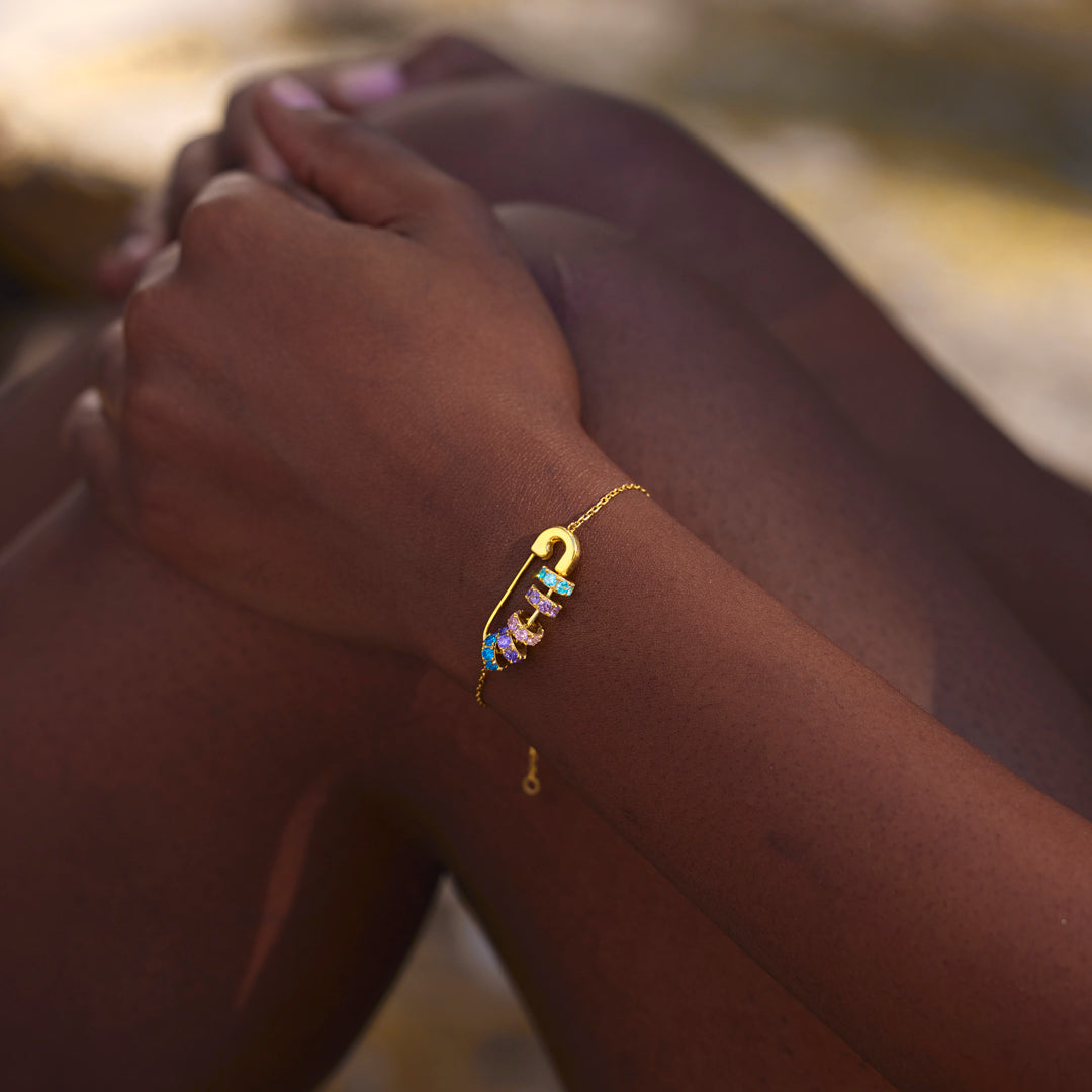 Mama's Mini Squad Safety Pin Birthstone Bracelet