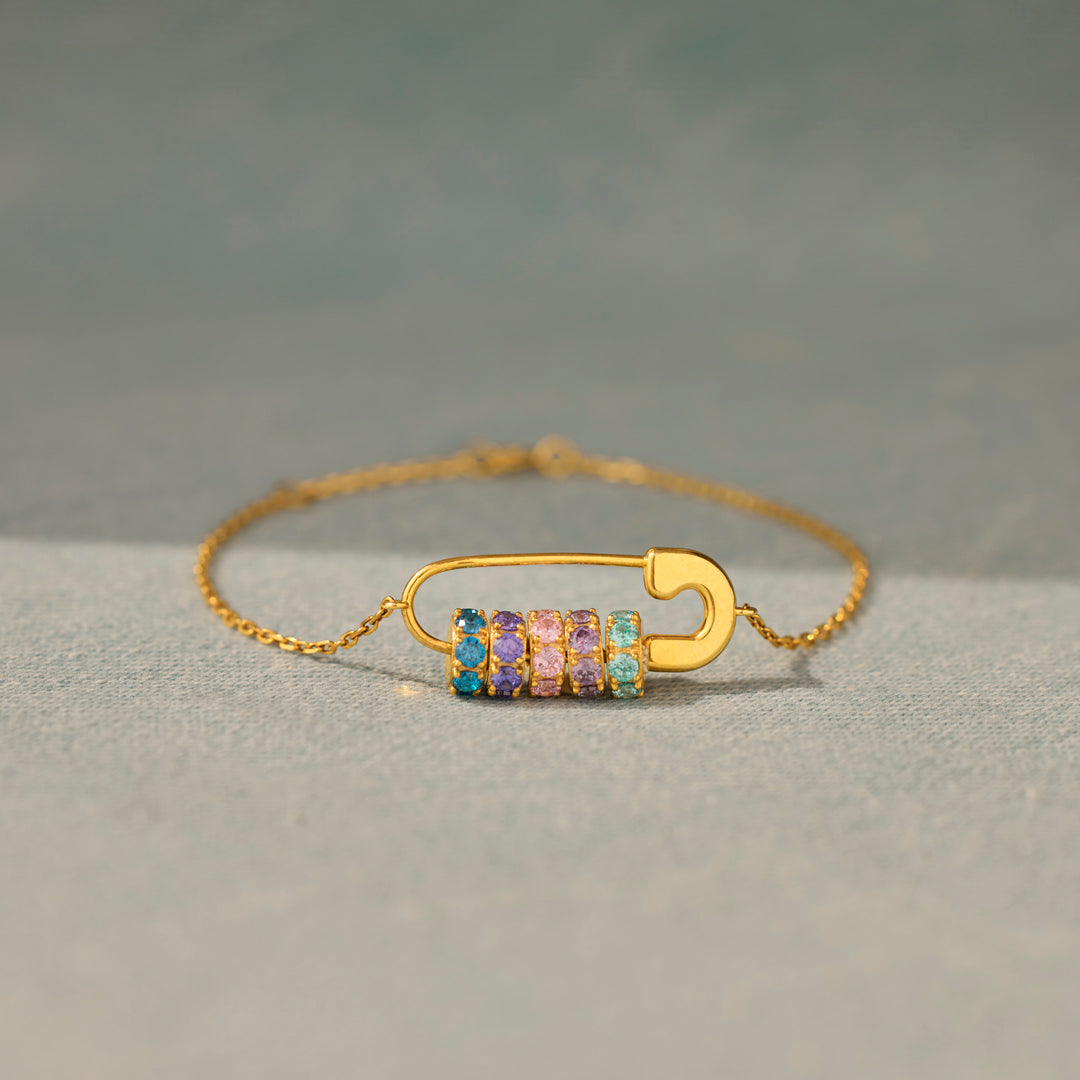 Mama's Mini Squad Safety Pin Birthstone Bracelet