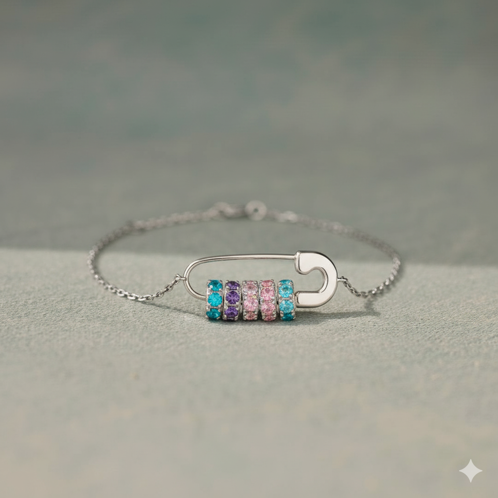 Mama's Mini Squad Safety Pin Birthstone Bracelet