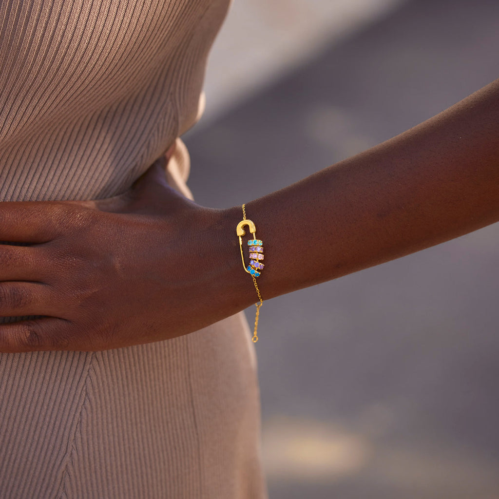 Mama's Mini Squad Safety Pin Birthstone Bracelet