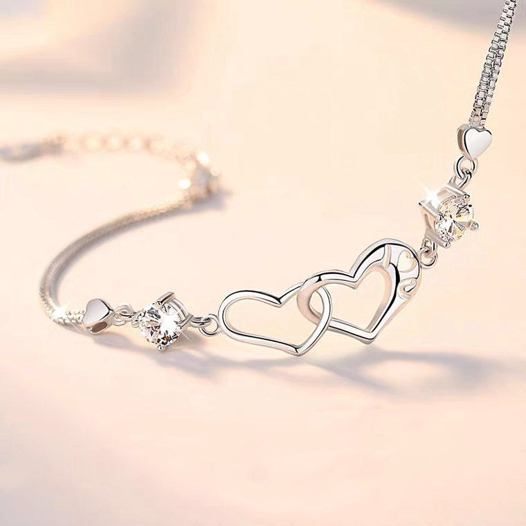 Mother And Daughter Birthstone Custom Double Heart Bracelet