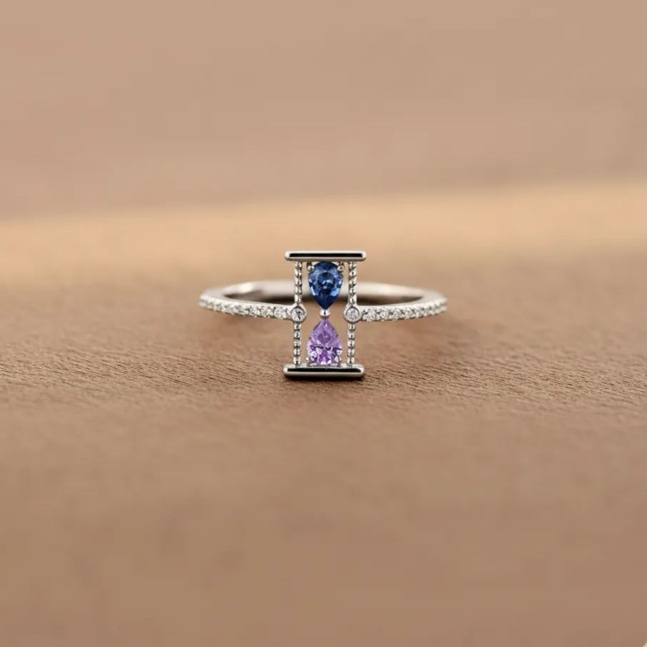 Love Remains Hourglass Double Birthstone Ring