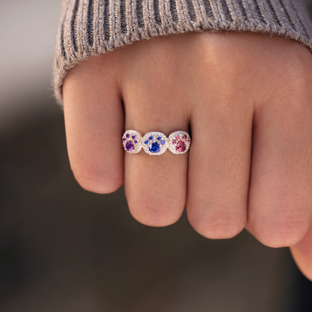 Proud Dog Mom 1–5 Paw Birthstone Custom Ring