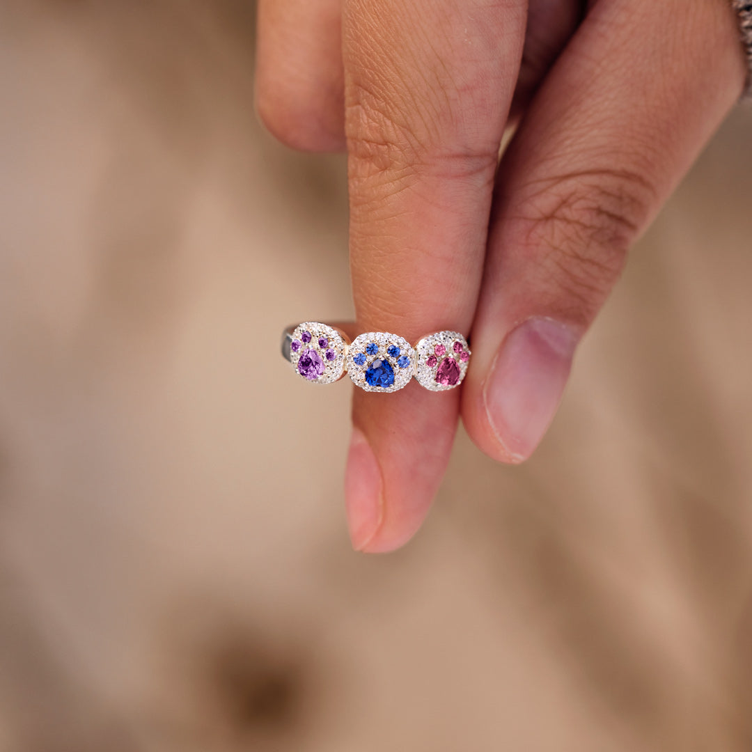 Proud Dog Mom 1–5 Paw Birthstone Custom Ring