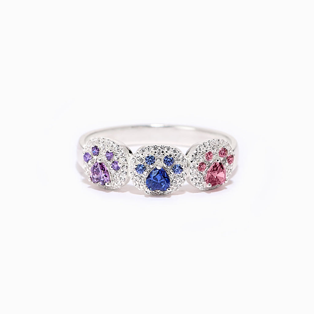 Proud Dog Mom 1–5 Paw Birthstone Custom Ring