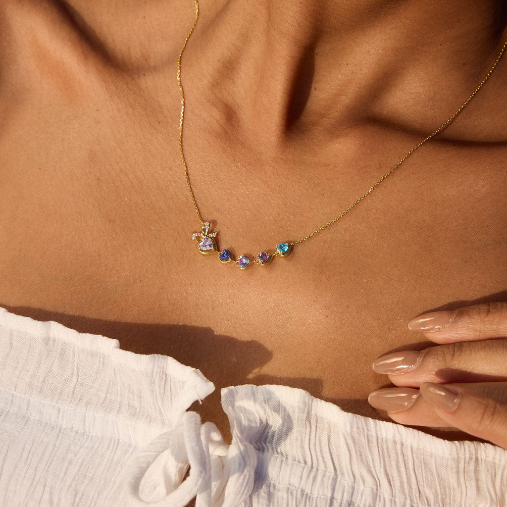 Mama's Heartbeats Mom And 1-6 Birthstone Bow Necklace