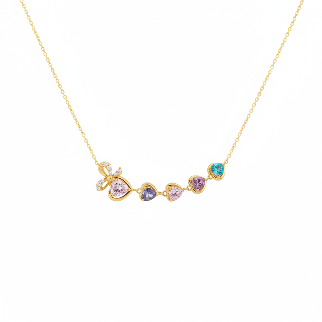 Mama's Heartbeats Mom And 1-6 Birthstone Bow Necklace