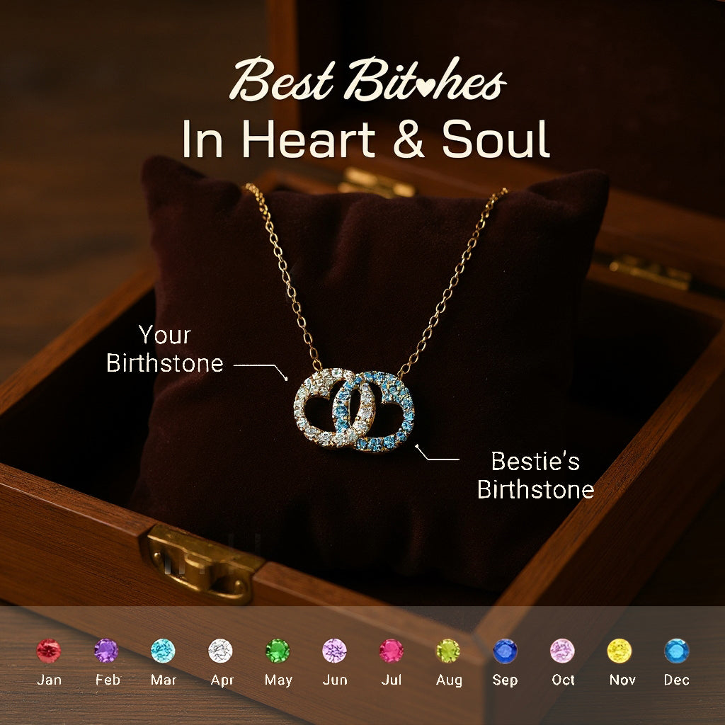 Best Btches Linking Hearts Circle Birthstone Necklace