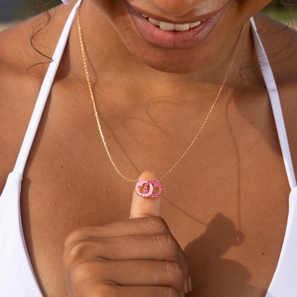 Best Btches Linking Hearts Circle Birthstone Necklace