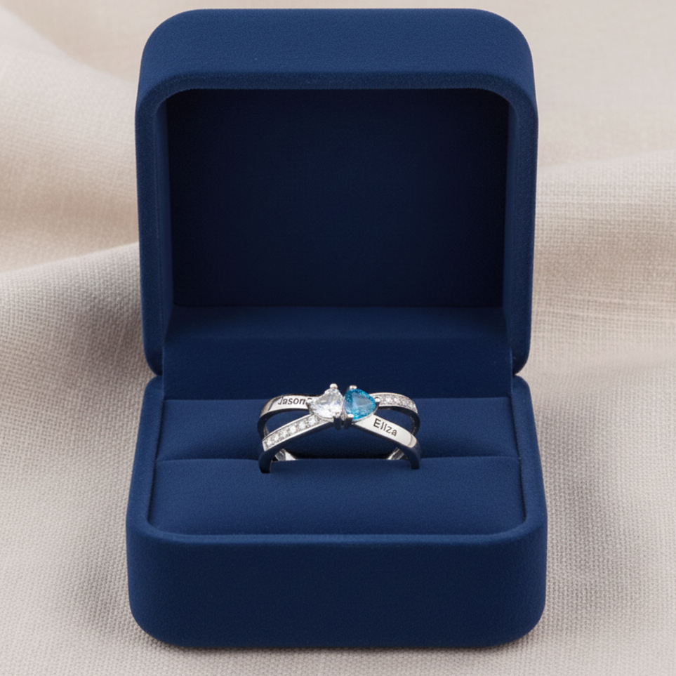 For My Daughter- Custom Promise Two Heart Birthstone Ring