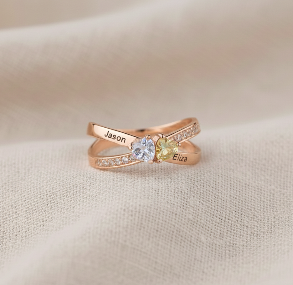 For My Daughter- Custom Promise Two Heart Birthstone Ring