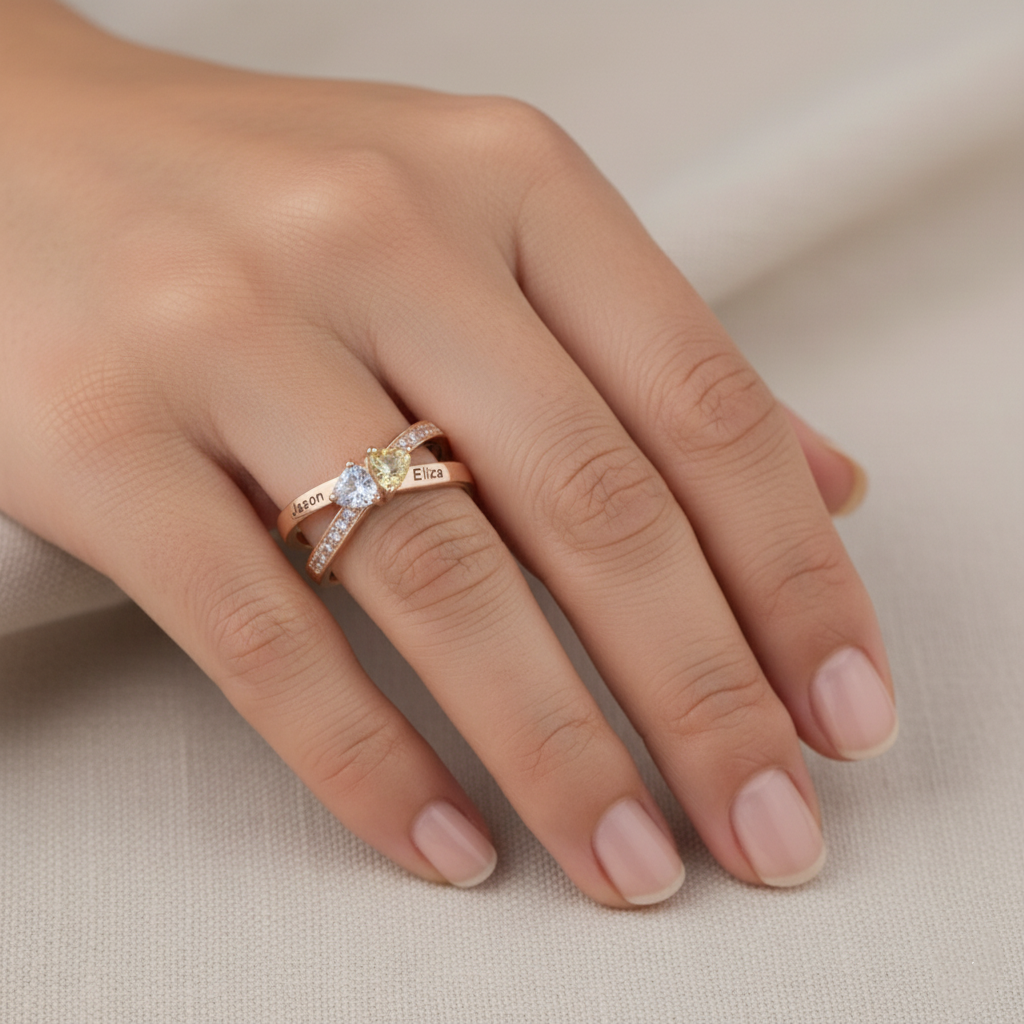 For My Daughter- Custom Promise Two Heart Birthstone Ring