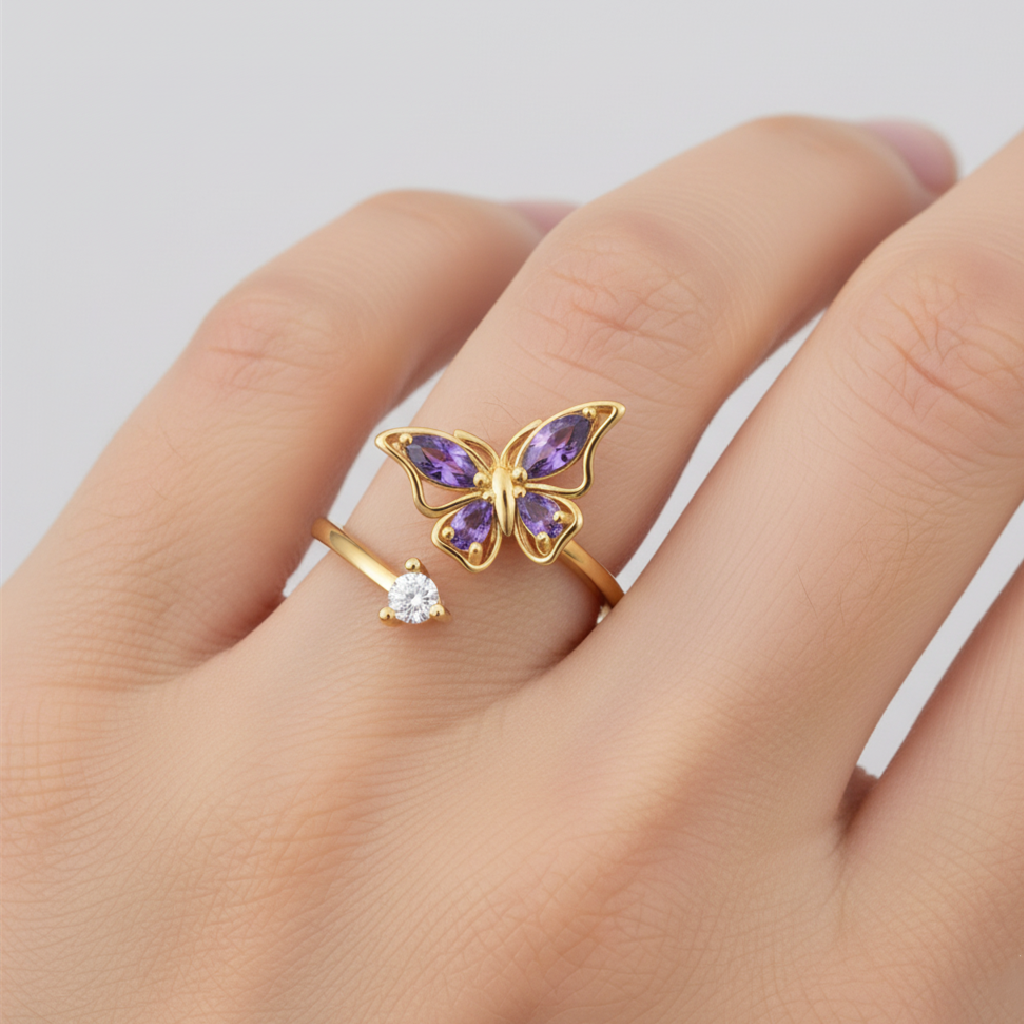 For Memorial - They Fly With Us Custom Birthstone Butterfly Ring