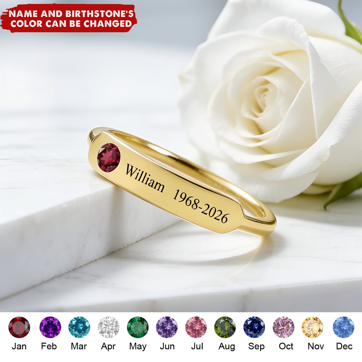 For Memorial - Personalized Name & Birthstone Ring
