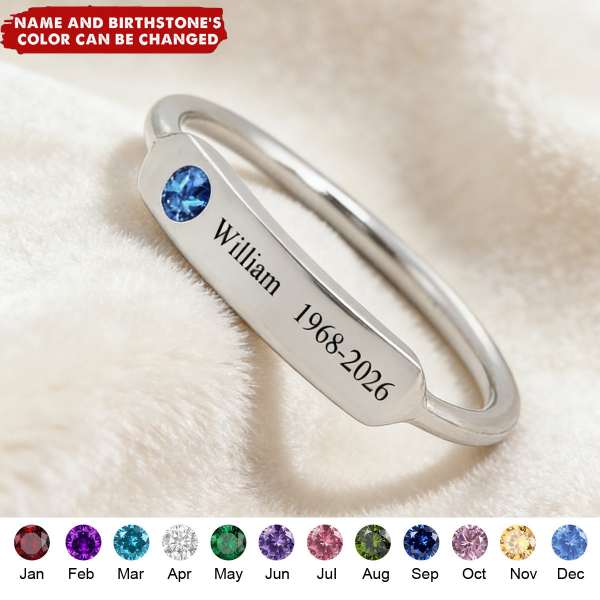 For Memorial - Personalized Name & Birthstone Ring
