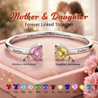 Mother And Daughter Double Heart Custom Birthstone&Name Bracelet