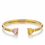 Mother And Daughter Double Heart Custom Birthstone&Name Bracelet