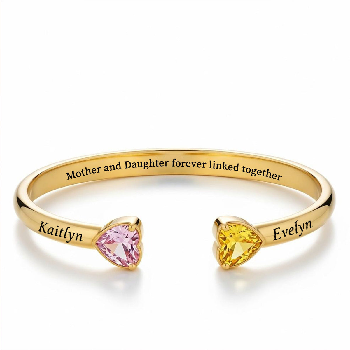 Mother And Daughter Double Heart Custom Birthstone&Name Bracelet