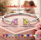 Grandmother And Granddaughter Double Heart Custom Birthstone&Name Bracelet