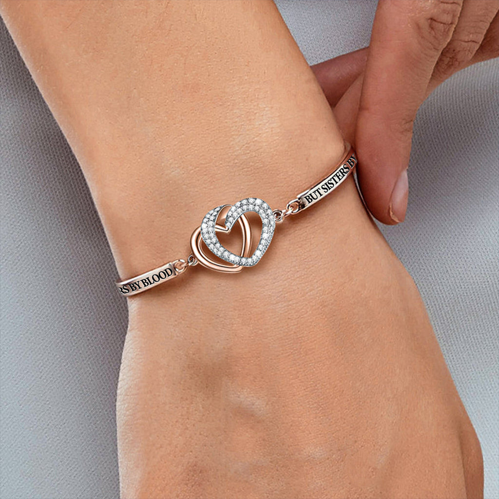 For Friend - Not Sisters By Blood But Sisters By Heart Double Heart Bracelet