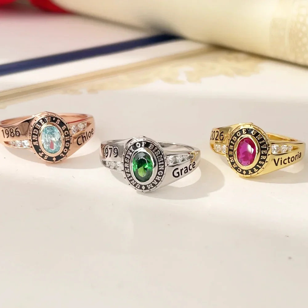 Personalized Engraved Birthstone Graduation Ring - Gifts for Graduates