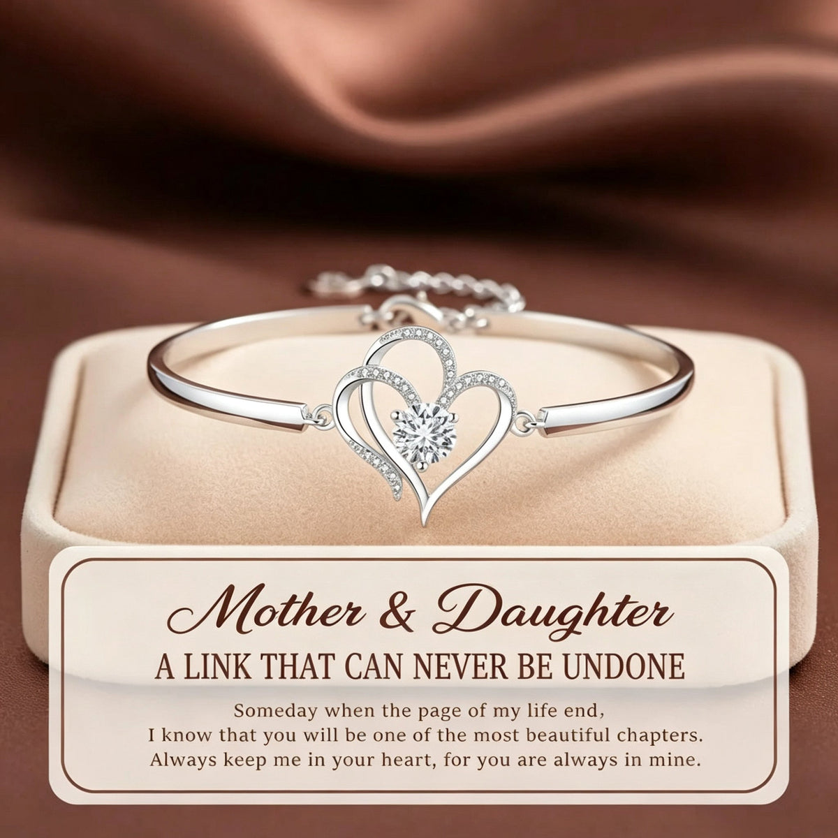 To My Daughter- We Are Connected By Heart Diamond Bracelet