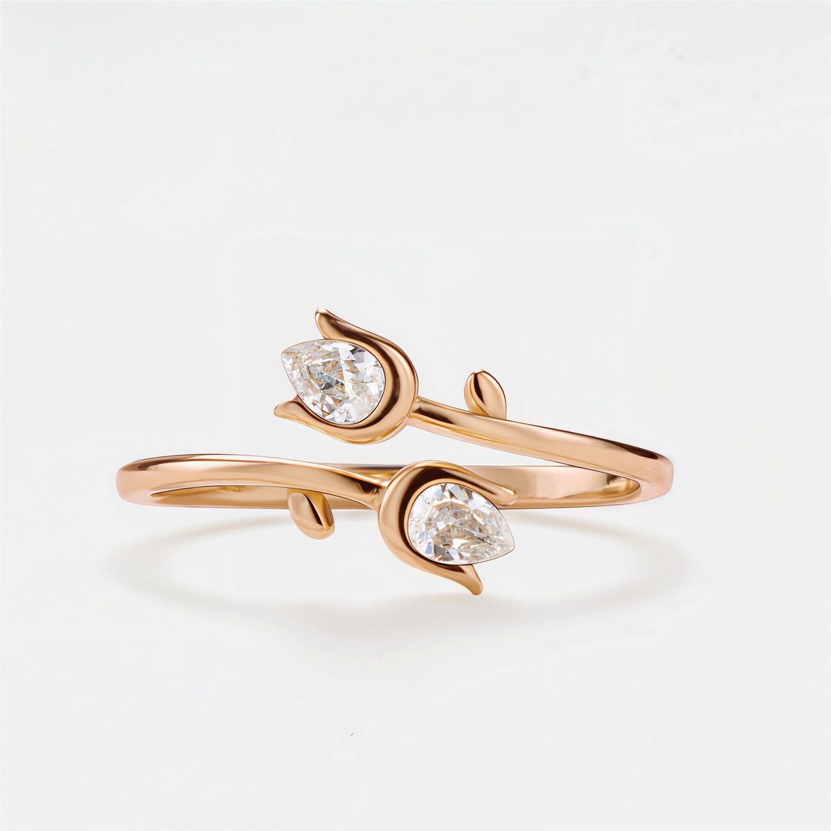 Mother&Daughter Double Birthstones Tuilp Ring