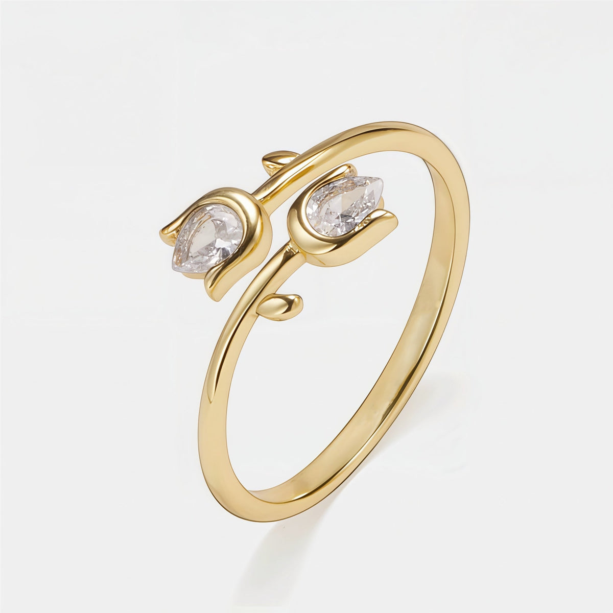 Mother&Daughter Double Birthstones Tuilp Ring