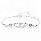 Mother And Daughter Birthstone Custom Double Heart Bracelet