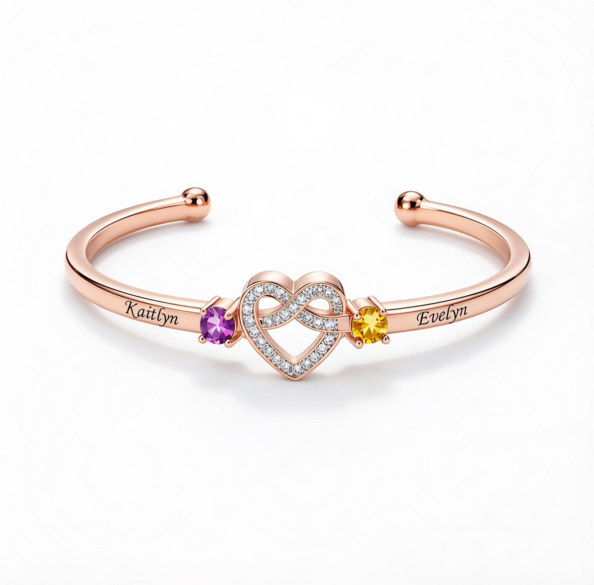 Mother And Daughter Heart Custom Birthstone&Name Bracelet
