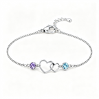 Mother&Daughter Connected By Heart Double Birthstones Bracelet