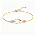 Mother&Daughter Connected By Heart Double Birthstones Bracelet