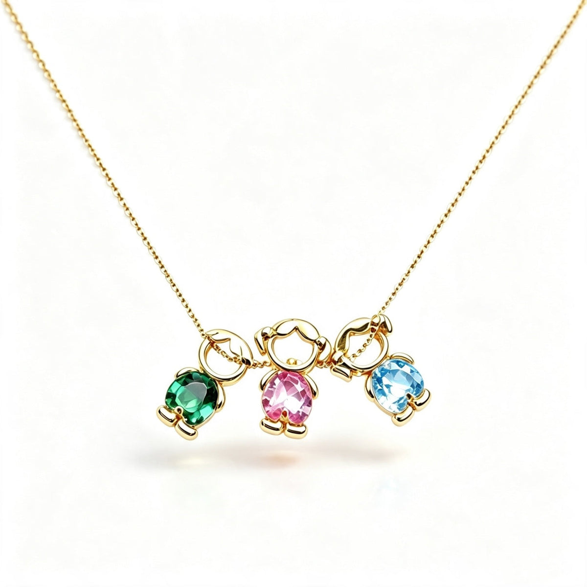 Personalized Heart Birthstone Doll Family Necklace