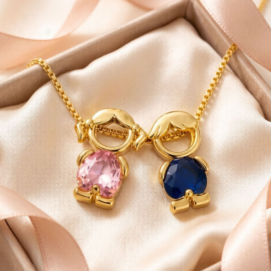 Personalized Heart Birthstone Doll Family Necklace